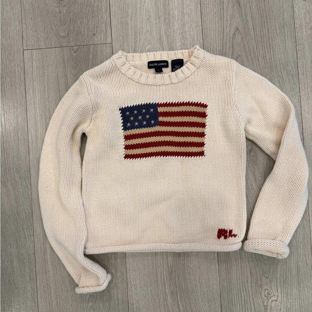 Ralph Lauren Beige Sweater with American Flag - Picture 2 of 3